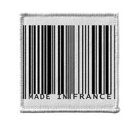 Toppa termoadesiva Vetement 7 x 7 cm - Codice a barre Made in France Francese - Patch da stirare per riparazione o personalizzazione T-shirt Borsa jeans stampata in Francia
