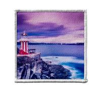 Toppa termoadesiva Vetement 7 x 7 cm - Faro rosso e bianco sulla scogliera sole che dorme sulla baia - Patch da stirare per riparazione o personalizzazione - Borsa jeans stampa in Francia