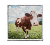 Toppa termoadesiva Vetement 7 x 7 cm - Mucca in un prato grandangolare montagna nuvole - Patch da stirare per riparazione o personalizzazione - Borsa jeans stampa in Francia