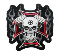 Toppa Tessuto Termoadesiva Croce Teschio Motore Moto Rosso Patch Badge Grande