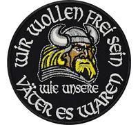 Toppa vichinga | Vogliamo essere liberi come erano i nostri padri | Allvater Odin toppa termoadesiva con ricamo | Toppa Vikings Ragnar Lothbrok scudo vichingo da stirare/cucire | 90x90mm