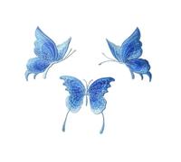 Toppe 3 toppe a forma di farfalla ricamate in pizzo da cucire su abiti ballo applique(Deep Blue)