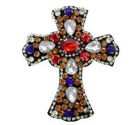 Toppe a forma di croce con strass di cristallo, da cucire, per vestiti, borse, decorate, fai da te, crocifisso, emblema distintivo (E)