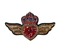 Toppe a forma di cuore con ali e corona, con perline, con paillettes, mini toppe a forma di cuore, per cucito, 2 pezzi