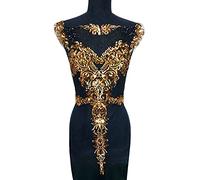 Toppe applicate in tulle, 1 set di tessuto in pizzo con ricamo in tulle nero e paillettes dorate, nappa, for abito da sposa nobile reale