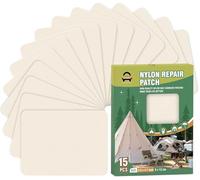 Toppe Autoadesive in Nylon, 9x12cm 15 piezas Toppa di Riparazione per Piumini, Toppe di Riparazione Impermeabile, Toppa Adesiva per Tessuti, per Tende, Borse, Sacco a Pelo, Bianco riso