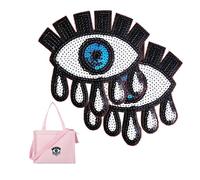 Toppe da 12,7 cm con paillettes carine, 2 pezzi, grandi occhi luccicanti con lacrime, termoadesive o da cucire, applique alla moda, accessori fai da te, per jeans, abiti e zaini da ragazza