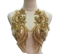 Toppe decorative for corpetto con perline di cristallo fatte a mano for abiti fai da te - 1 paio di accessori decorativi(Gold)