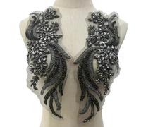 Toppe decorative for corpetto con perline di cristallo fatte a mano for abiti fai da te - 1 paio di accessori decorativi(Grey)