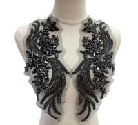 Toppe decorative for corpetto con perline di cristallo fatte a mano for abiti fai da te - 1 paio di accessori decorativi(black)