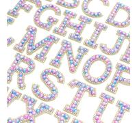 Toppe in perle e strass rosa e blu con 26 lettere dell'alfabeto inglese, adatte per abiti, lettere A-Z, applicazioni in perle e strass, cucibili o adesive, toppe personalizzate fai-da-te L,M,S,H,A,T,O
