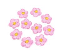Toppe in tessuto ricamate con fiori 10 pezzi/lotto toppe adesive in tessuto ricamato con fiori in poliestere, for abbigliamento, borse, applique, decorazioni fai da te(Pink)
