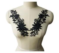 Toppe in tessuto ricamate con fiori 2 pezzi di toppe ricamate in tessuto con fiori 3D, da cucire sul colletto dell'abito, for decorazioni sposa fai te(Black)