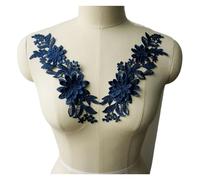 Toppe in tessuto ricamate con fiori 2 pezzi di toppe ricamate in tessuto con fiori 3D, da cucire sul colletto dell'abito, for decorazioni sposa fai te(Dark blue)