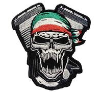 Toppe Patch termoadesive ricamate jeans cucito vestiti stoffa termoadesiva Biker Teschio Italia-no 8,8 x 9 cm