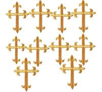 Toppe ricamate a forma di croce, termoadesive o da cucire, per abbigliamento, giacche, zaini, jeans, accessori decorativi, 10 pezzi (oro)