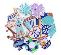 Toppe ricamate a tema oceano,15 pezzi di toppe termoadesive costiere blu estive ricamate, simpatiche toppe ricamate, Toppa Termoadesiva per Pantaloni Zaini Cappelli Riparare Buchi Fai Da Te