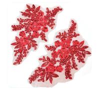 Toppe ricamate fiori in stoffa for cucire, ricami in pizzo applique 1 paio di fiori in pizzo applique garza netta ricamo stoffa patch fai da te abito da sera decorazione accessori (colore : rosso) (co