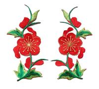 Toppe ricamate per riparazioni, Flowers Leaves Roses Embroidered Patches 2 Pcs Multicolor Sew Iron On For Clothes DIY(Red)
