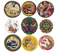 Toppe Termoadesive 9 Pz Stile Cinese Drago D'Oro Fenice Mandarino Anatra Pesce Ricamo Tondo Adesivi Di Stoffa Cheongsam Accessori Di Abbigliamento Foro Patch Distintivo Personalizzato Decorazione Bag
