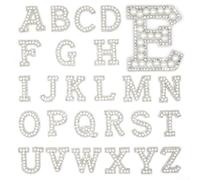Toppe termoadesive bianche con perle finte, lettera A-Z, con strass, ricamate, per matrimonio, giacca, cappello, borsa, 10,5 cm x 3 cm (S)