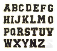 Toppe termoadesive con lettere inglesi multicolori, 52 pezzi, in ciniglia con bordi dorati(Black(Stick-On))