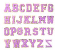 Toppe termoadesive con lettere inglesi multicolori, 52 pezzi, in ciniglia con bordi dorati(Purple(Iron-On))