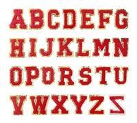 Toppe termoadesive con lettere inglesi multicolori, 52 pezzi, in ciniglia con bordi dorati(Red(Iron-On))