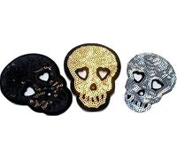 Toppe Toppa Patch teschio termoadesive termoadesiva con paillettes 3 pezzi "teschi oro argento e nero 7 cm a pezzo "