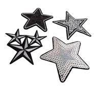 Toppe Toppa termoadesive Stella Stelle Strass termoadesivi scintillanti da cucire con paillettes applicazioni con strass kit 4 pezzi Stella argento-bianco e nero 8-10 cm termoadesivi