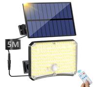 Lampada Solare da Esterno - Luce Solare LED Esterno con Sensore di Movimento 2200mAh 4 Modes Telecomando Faretto LED da Esterno Solare con Pannello, Luci da Esterno Giardino Solari Bianco Caldo