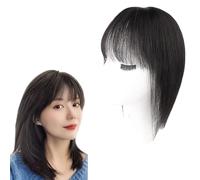 Topper 100% Capelli Umani Veri Con Frangia Parrucca Liscia Ed Elegante Da Donna Posticci Superiore Con Clip for Capelli Diradati Extension for Capelli Con Copertura 3D A 360°(Black,30cm)
