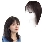 Topper 100% Capelli Umani Veri Con Frangia Parrucca Liscia Ed Elegante Da Donna Posticci Superiore Con Clip for Capelli Diradati Extension for Capelli Con Copertura 3D A 360°(Brown,30cm)