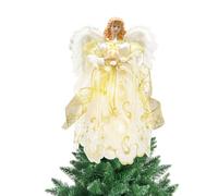 Topper angelo albero di Natale - bambola angelo vestito dorato, decorazione 3D per albero festivo | Elegante ornamento di angeli con decorazione a stella per l'esposizione di feste domestiche per albe