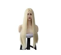 Topper Capelli Donna Parrucca bionda bianca lunga 26 pollici in fibra sintetica resistente al calore naturale, a strati, dritta, con parte centrale in platino, for festa, Natale, festa quotidiana, usa