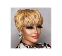 Topper Capelli Donna Parrucca marrone corta con taglio pixie for capelli umani for donne nere Parrucche con frangia Parrucca brasiliana colorata Parrucche for capelli umani Topper per Capelli da Donna
