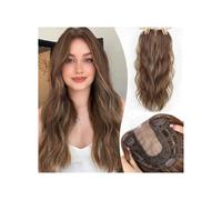 Topper Capelli Ondulati Da 20 Pollici, Pezzi Di Sintetici Lunghi E Ricci Con Base Larga Clip In Pizzo Centrale Nelle Estensioni Dei Donne Radi Topper per Capelli da Donna(Dark brown blonde)