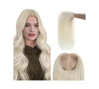 Topper Capelli Topper for capelli umani for lisci setosi biondo platino 5''× 5'' Perimetro monobase in PU di ampia area for parrucchino dritto brasiliano Remy Comfort(12inches(30cm))