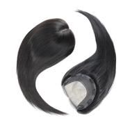 Topper Con Base In Seta For Donna, Con Clip For Capelli Veri Umani, Base Più Grande 15x15 Cm, Densità 130, Colore Nero Naturale For Donne Con Capelli Radi. Topper per Capelli da Donna(18 inch)