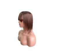 Topper con frangia per donne, base in seta di capelli umani, 12 x 13 cm, con clip nella parte superiore, parrucca per uso quotidiano, aggiunge volume (45,7 cm, marrone chiaro)