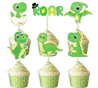 Topper Cupcake Dinosauri,24pcs Dinosauro Topper Torta,Compleanno,Dinosauro Cupcake Topper,Cake Topper Dinosauro, Decorazione per Torta Dinosauro per Compleanni per Bambini Feste Tema Dinosauro (verde)
