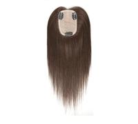 Topper da donna, veri capelli umani, topper con base in seta realistica da 10 pollici, pezzi con diradamento, parte centrale con clip nella frangia per Donne Affascinanti(Brown,12x14cm)