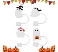 Topper di paglia fantasma - Capo di paglia di silicone a forma di fantasma decorativo, accessorio per coperchio per tazza di novità | 4 pezzi Silicone riutilizzabile Spooky, Fascolo di bevande riutili