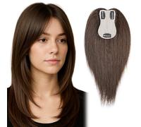 Topper donna 100% capelli umani, parrucca top con clip base 4,3"x2,75", topper capelli veri per capelli diradati, extension a clip e accessorio capillare superiore dal look naturale 35CM #2 Colore