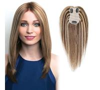 Topper donna 100% capelli umani, parrucca top con clip base 4,3"x2,75", topper capelli veri per capelli diradati, extension a clip e accessorio capillare superiore dal look naturale 25CM #P4/27 Colore