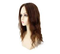 Topper For Capelli Con Base In Seta Da 12x13 Cm For Donne Diradati, Pezzo Di Umani, Lunghi Ricci E Ondulati, Clip Topper per Capelli da Donna(Medium Brown,16 inch)