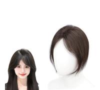 Topper for Capelli Con Frangia Francese 3D for Donna Extension for Capelli Umani Al 100% Pieghe for Capelli Con Base In Seta Da 7x11 Cm Parrucche Superiori Da 10 Pollici for Capelli Grigi(Brown)
