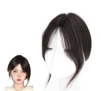 Topper for Capelli Da 10 Pollici Con Frangia Francese 3D Parrucche for Capelli Umani Al 100% for Donne 6X 8cm Base Di Seta Top Toupee for Capelli Estensioni for Capelli Con Clip(Black)