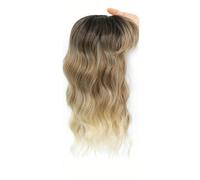 Topper for capelli da 14 pollici for donne con capelli radi, base larga 6,5''x6,5'' con frangia, pezzi di parrucca in pizzo invisibile fatti a mano(Ombre dark blonde)