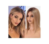 Topper for capelli da 14 pollici for donne con capelli umani senza frangia, base 4x5 pollici for donne con capelli diradati Topper per Capelli da Donna(Brown blonde)